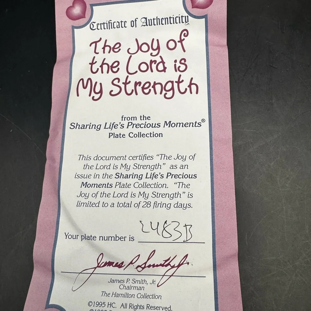 Plate Sharing Life's Precious Moments The Joy of the Lord is My Strength W/ COA